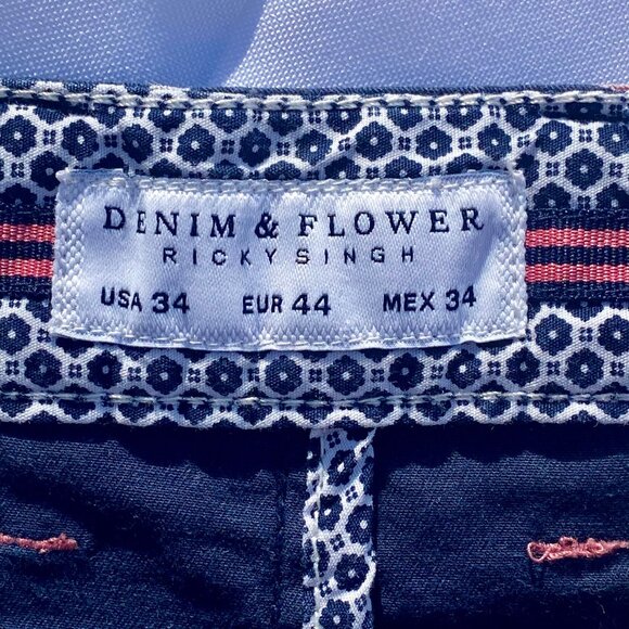 Denim & Flowers Ricky Singh Men's Stretch Navy Flat Front Hawaiian Shorts Sz 34 - Picture 9 of 9